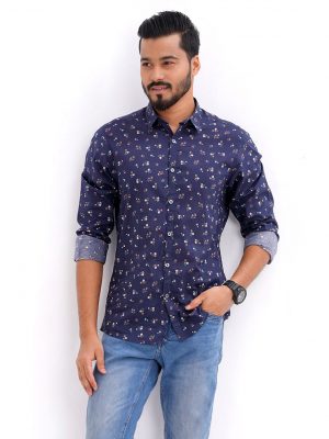 Blue Cotton Long Sleeve Casual Shirt