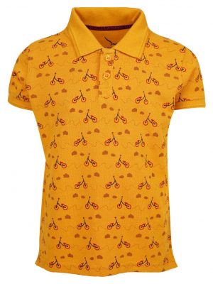 Yellow all-over printed Polo in Cotton Pique fabric. Designed with a classic collar, and short sleeves.