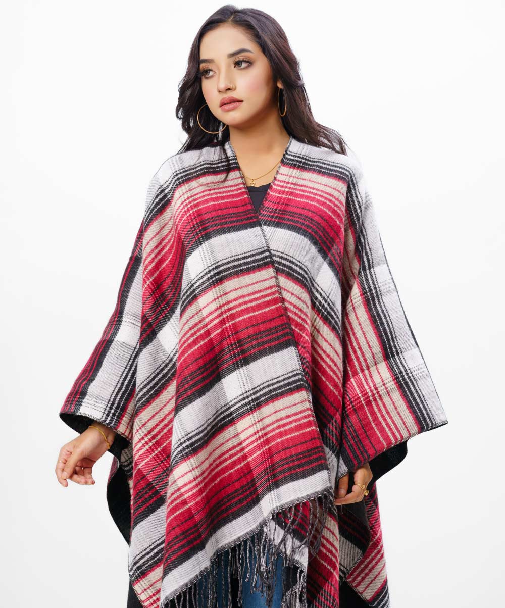 Women's Round Neck Striped Multi Coloured Poncho
