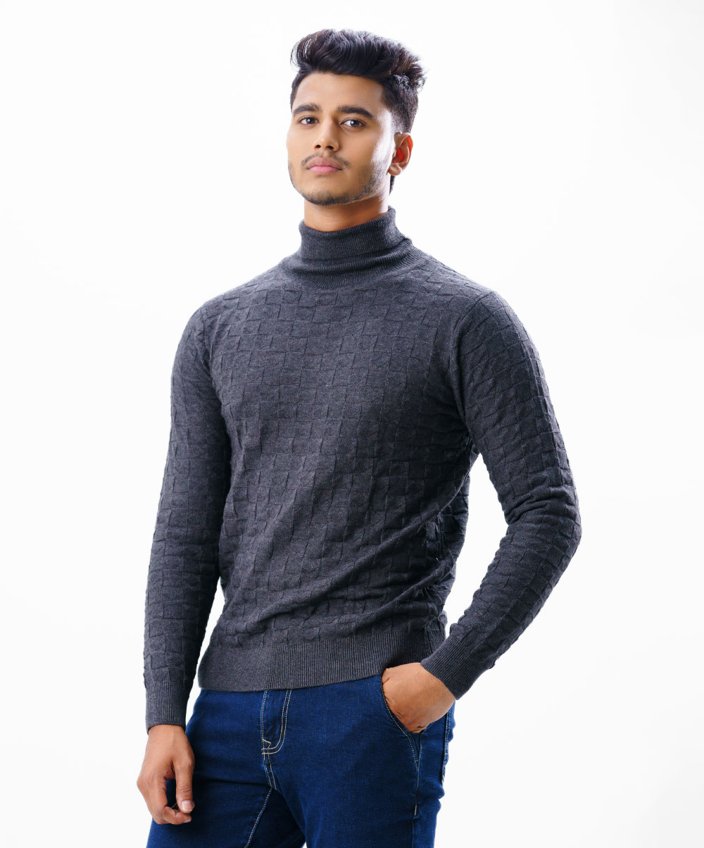 Gray Viscose Knit Turtleneck Sweater