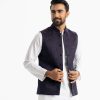 Men's Waistcoat in Jacquard fabric. Mandarin collar, sleeveless, straight hem with button closure and three pockets at front.