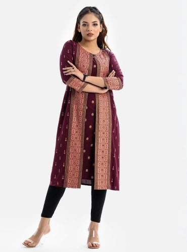 Maroon Viscose Shrug Style Kameez