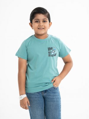 Kid boys' t-shirt in cotton single jersey fabric. Crew neck, short sleeves, and print on the chest.