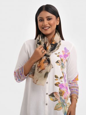 Multi-color long rectangle scarf in soft blended fabric.