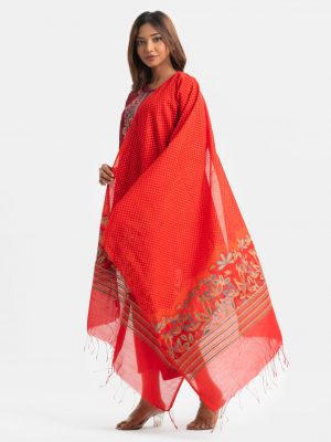 Half silk dupatta with all over print.